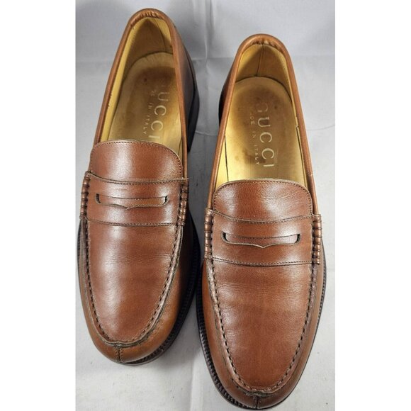 Gucci Men's Leather Flats Brown Loafers Size 8.5D Made In Italy - Picture 14 of 15